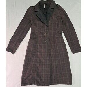 Free People Plaid Gray Duster Trench Coat Women’s 4 Grunge Steampunk Victorian